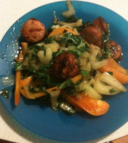 Polish Kielbasa with Cabbage and Bok Choy