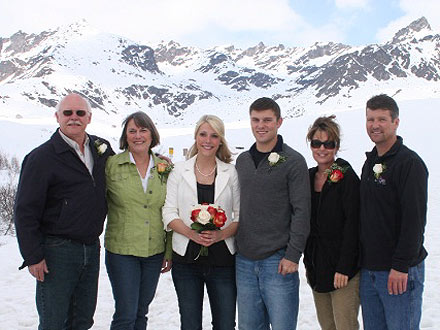 The Rev. and Mrs. Hansen, Britta and Track Palin, and the parents of the groom.