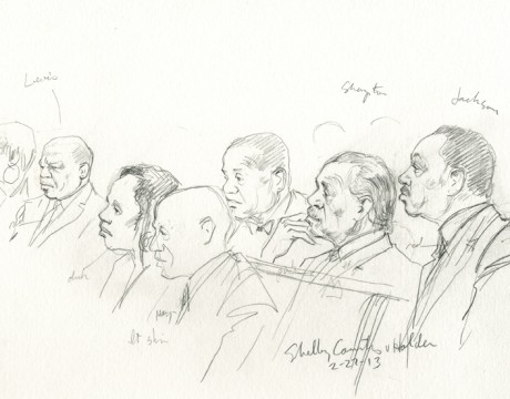 Notables of the civil rights movement seated in the Supreme Court to hear challenge to Section V of the Voting Rights Act include John Lewis, Al Sharpton and Jesse Jackson.